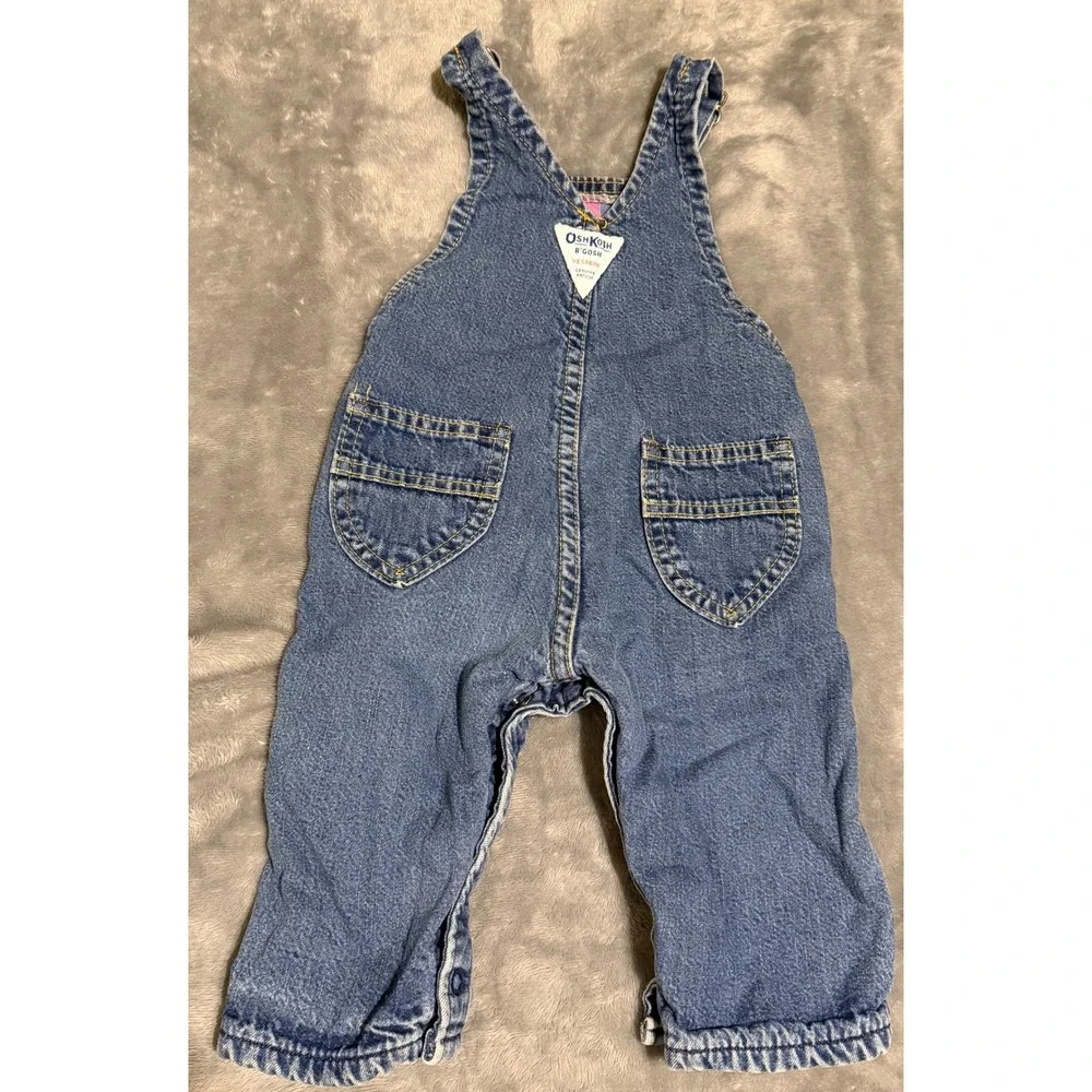 Vintage OshKosh Bgosh Vestbak Plaid Flannel Lined Denim Overalls Kids 6-9 Months